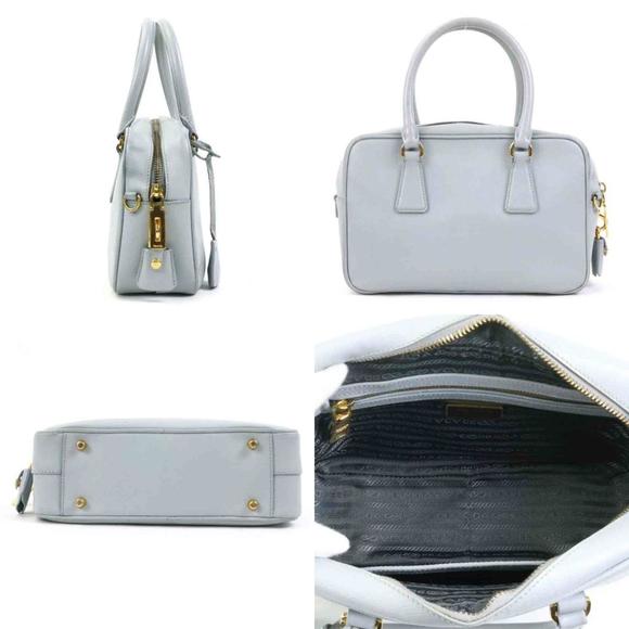 Prada PRADA handbag diagonal shoulder bag logo leather light gray gold ladies - Picture 2 of 5